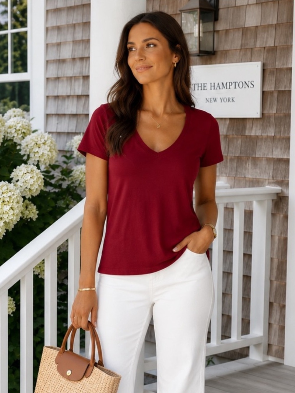 Banana Republic Magenta Pink fitted cotton V-Neck Tee Shirt